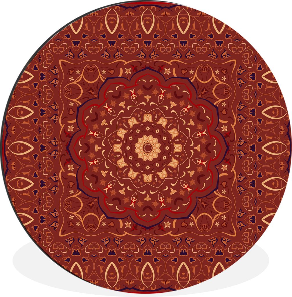 MuchoWow Aluminium Wandkreis Persischer Teppich - Muster - Mandala - Rot Ø 90 cm Wanddeko Modern Wohnzimmer - Mauerkreis - Wandbilder - Runde Bi...
