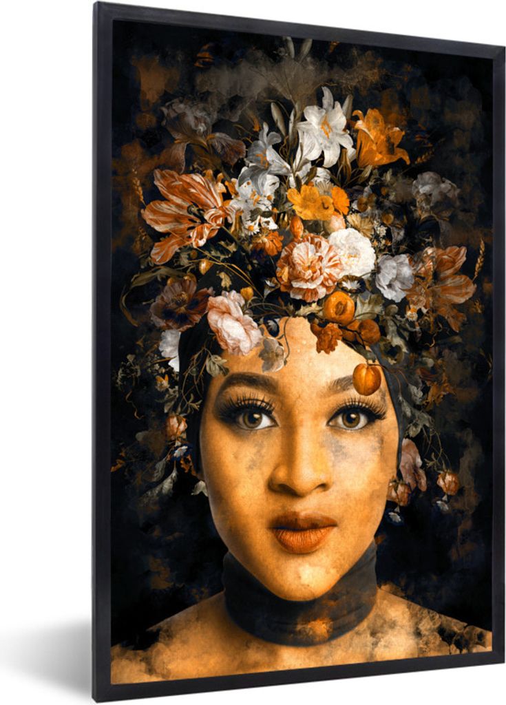 MuchoWow MuchoWow Gerahmtes Poster Frau - Lehm - Flora 20x30 cm - Poster mit zchwarzem Bilderrahmen - Drucken - Bilder Poster im Rahmen