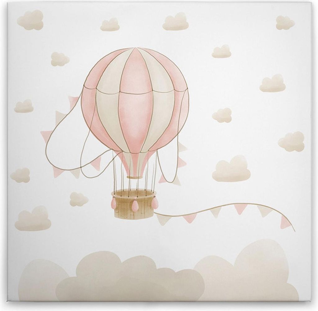 TADESSI Leinwandbild Heißluftballon mit Wolken Rosa - Wandbild 30 x 30 cm - Kunstdruck auf Leinwand in Beige Rosa - M1-No.50575