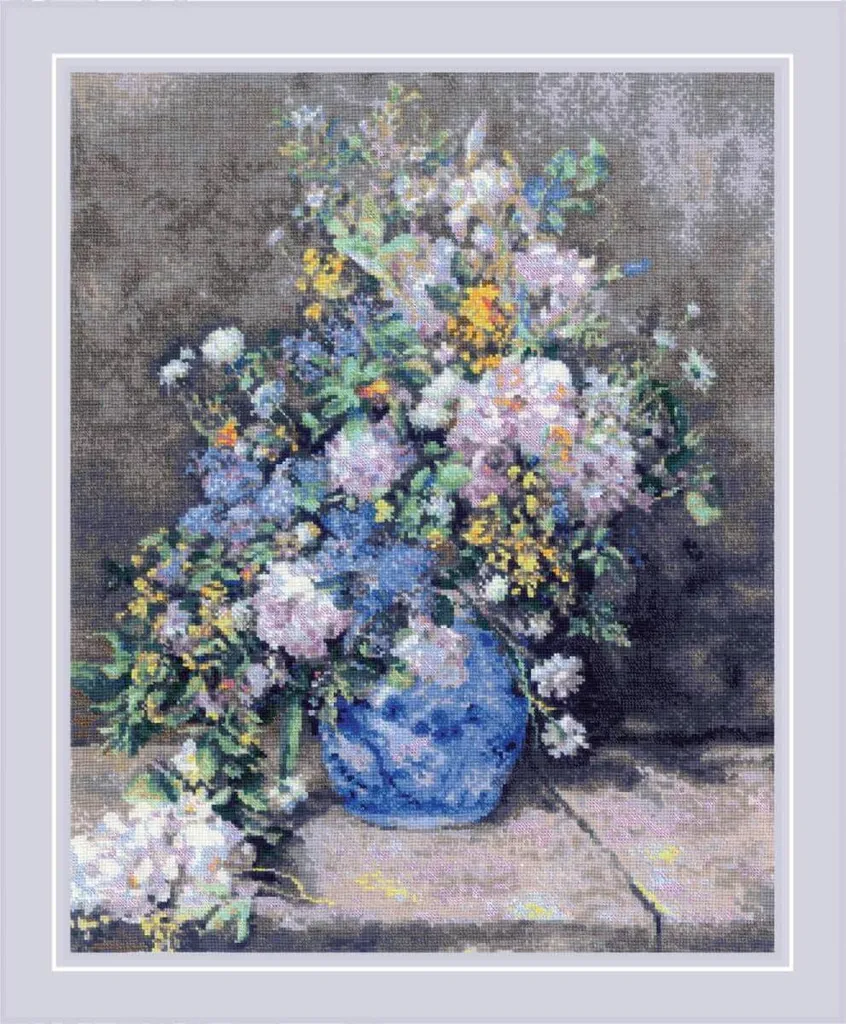 Kit Point de Croix Compté Riolis Bouquet de Printemps Renoir 40x50 cm