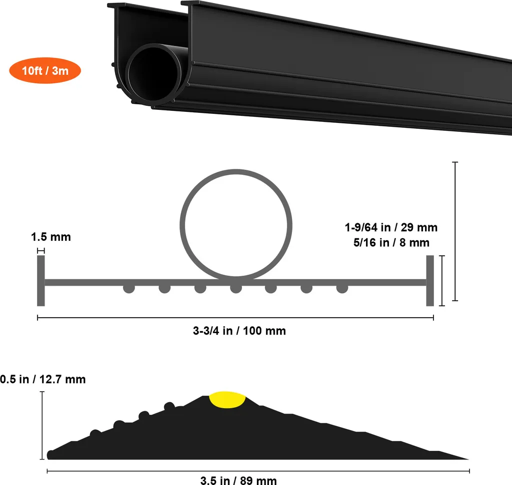 Joint de Garage en U avec Joint Torique Étanche en PVC Souple de 3m - 8
