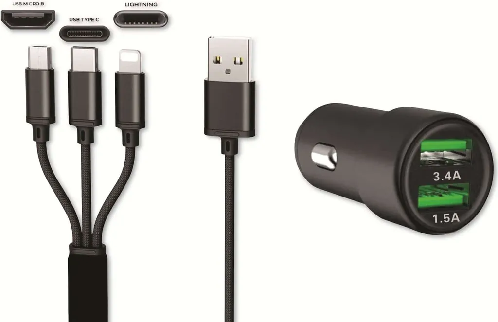 IWH 19061 Caricatore USB Auto Professionale 3in1 3.4A Nero 12/24V