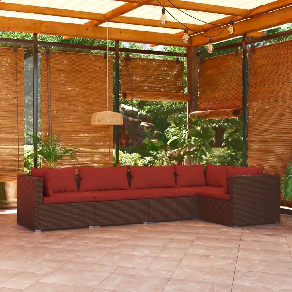5-tlg. Garten-Lounge-Set mit Kissen Poly Rattan Braun , Gartenmöbel-Sets Design 2024