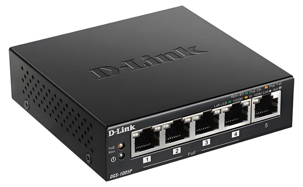 D-Link DGS-1005P/E 5-Port PoE+ Switch Gigabit, 4 PoE+ Produktbild 