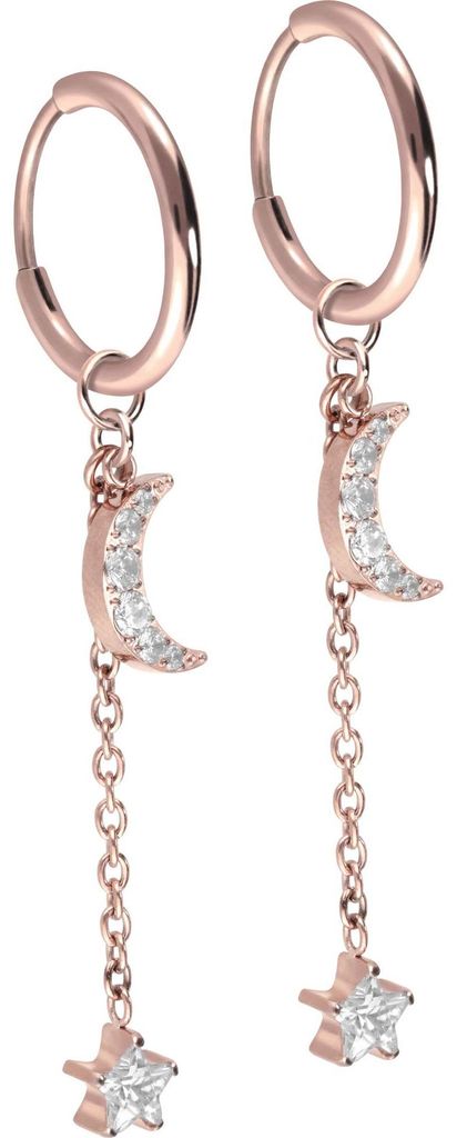 Titan Ohrclicker Creolen KRISTALLMOND + KRISTALLSTERN RoséGold Innendurchmesser: 10mm + Designstärke: 1,2mm