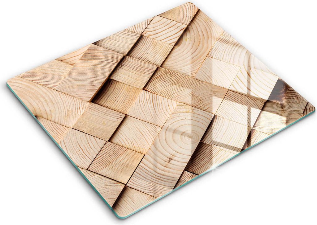 Glasschneideplatte - Herdabdeckplatte - 60x52 - Schneidebrett - Spritzschutz - Holzquadrate