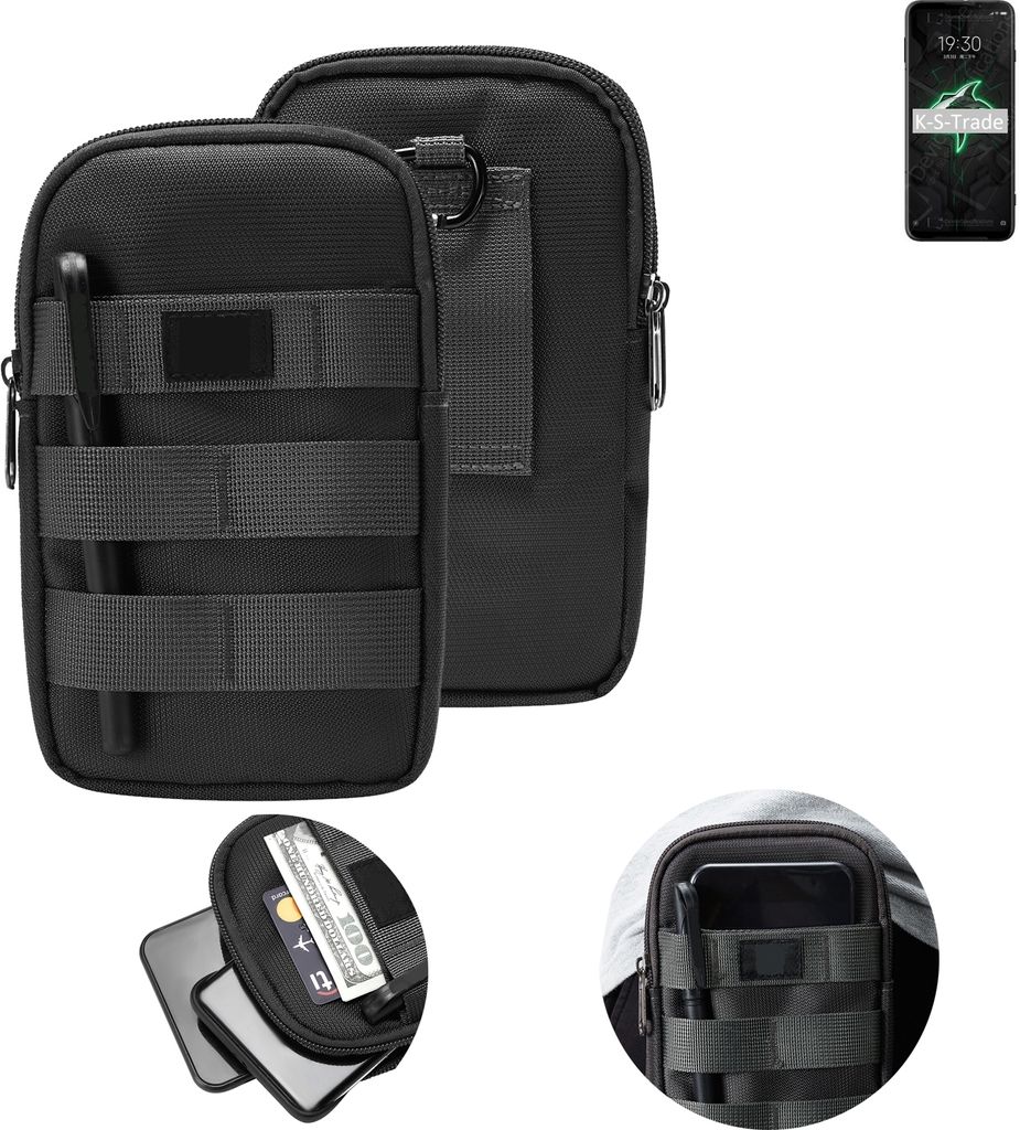 K-S-Trade Holster Gürtel Tasche kompatibel mit Xiaomi Black Shark 3 Handy Tasche Schutz Hülle dunkel-grau viele Fächer, 1x