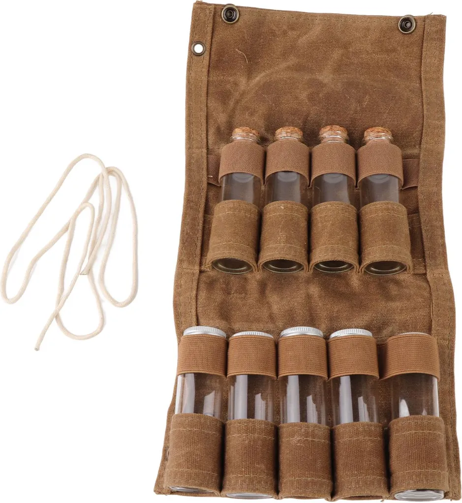 Sac à épices en toile avec 9 bocaux hermétiques pour cuisine de plein air