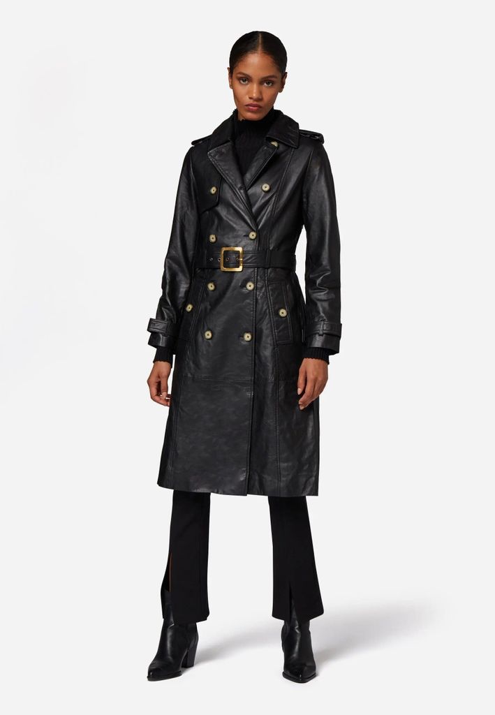 Damen Ledermantel Trenchcoat Ricano GLORIA – Schwarz / XL