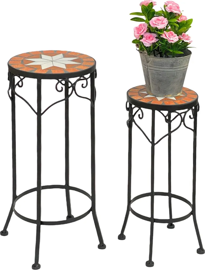 Tabouret pour Fleurs en Fer et Mosaïque Merano - Set de 2 Pièces Robustes