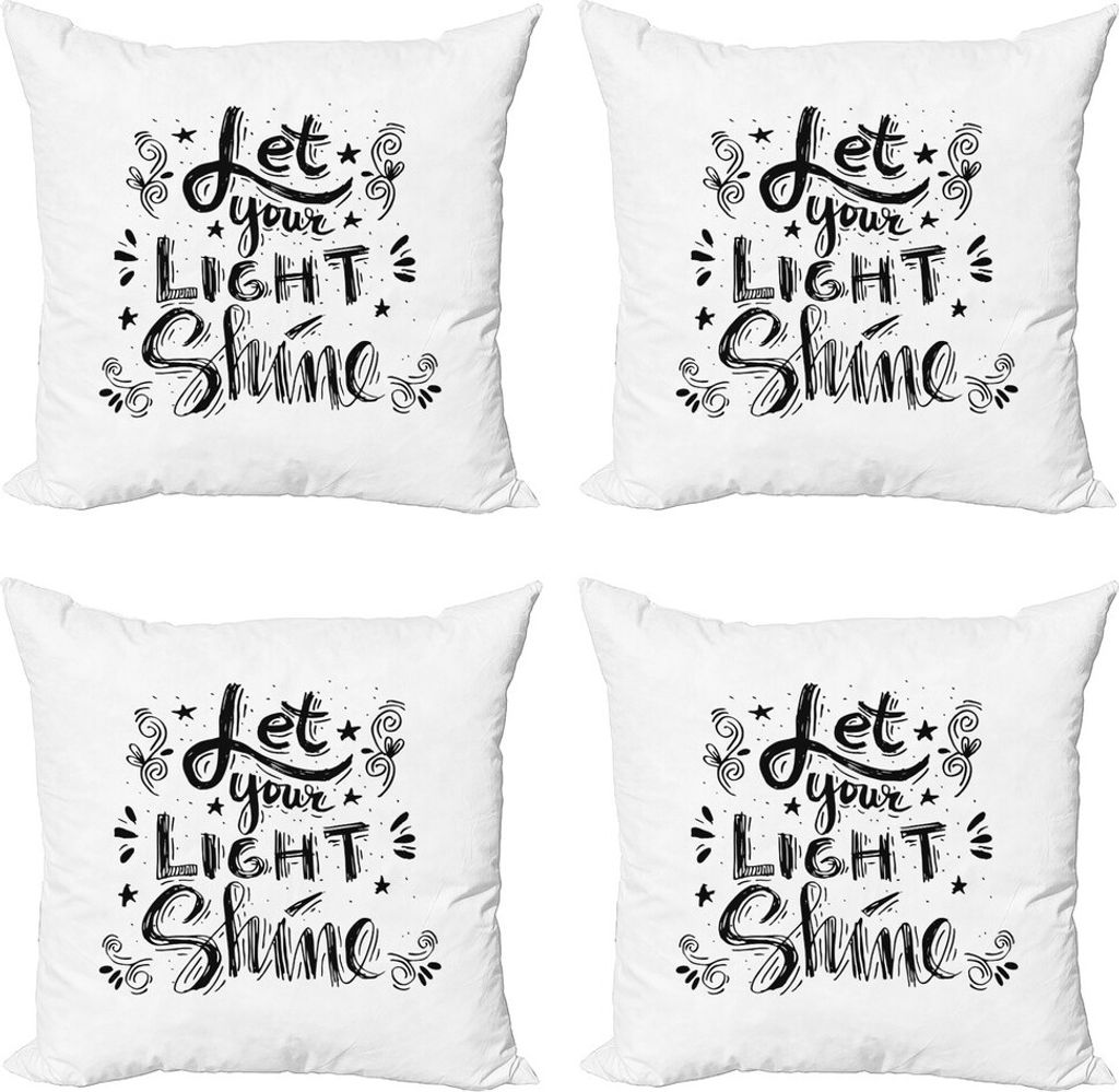 ABAKUHAUS motivational Kissenbezug Set (4 Stück), Curlicues Blumenmotiv, Moderner Doppelseitiger Digitaldruck, 60 cm x 60 cm, Schwarz und weiß