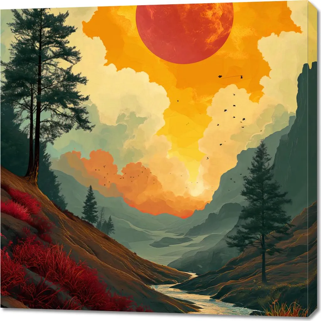 Tableau Carré Rivière au Crépuscule 90x90 cm - Décoration Murale Zen