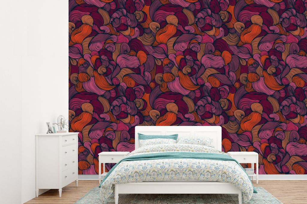 MuchoWow Fototapete für Wohnzimmer oder Schlafzimmer Wandtapete Vinyl Motivtapete Muster - Linienkunst - Jugendstil - 305x220 cm - Wandbilder