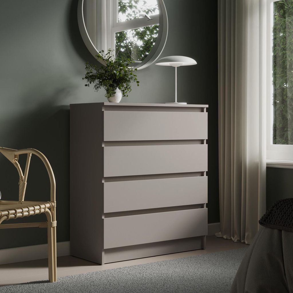 Kommode 80cm breit mit 4 Schubladen Kaschmir schmal Holz Produktbild 