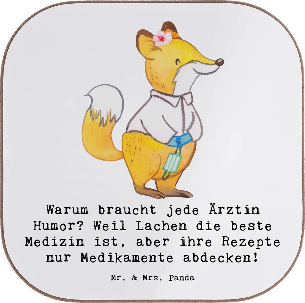 Mr. & Mrs. Panda Untersetzer Glas Humorvolle Ärztin - Weiß - Geschenk, Coaster, für Gläser, Holzuntersetzer, personalisierte Geschenke, Tassen,...