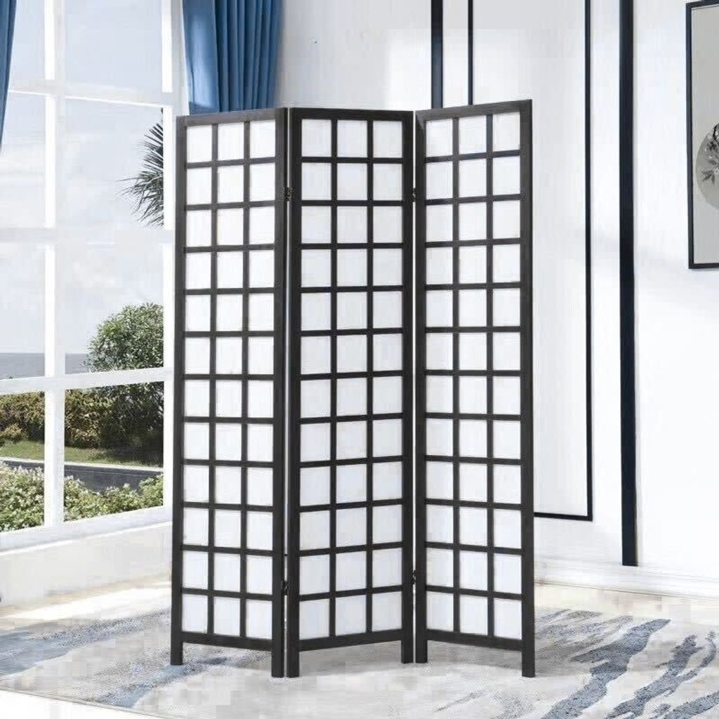 Fine Asianliving Paravent Japanische Trennwand Shoji B135xH180cm Raumteiler Schwarz - Nara