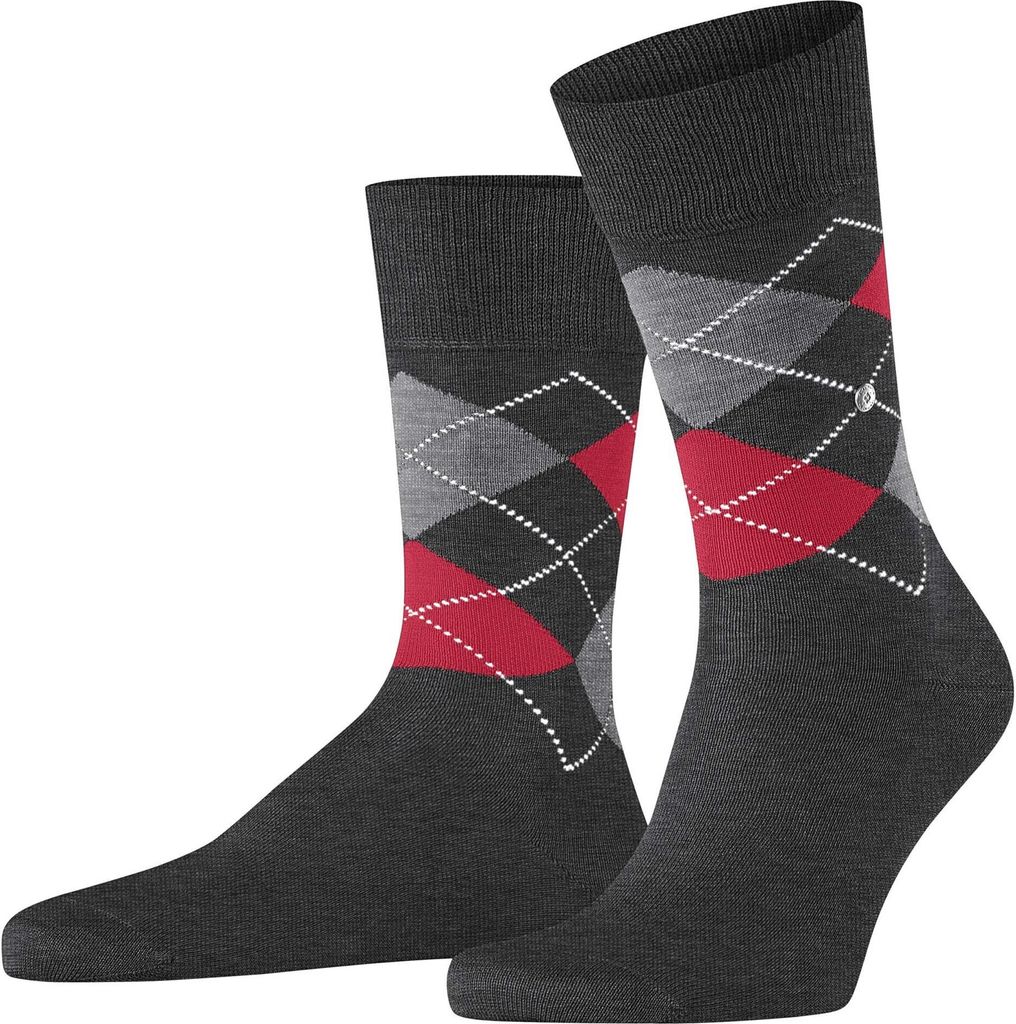 Burlington Herren Socken - Manchester, Rautenmuster, Baumwolle Anthrazit Melange 40-46