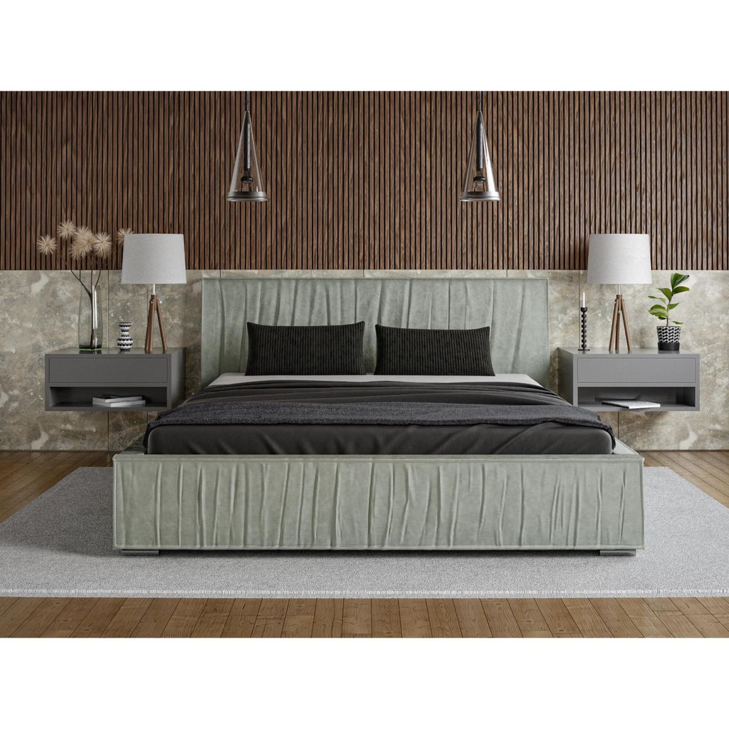 ADIDAR Elias Polsterbett 160x200cm Doppelbett Metallrahmen mit hydraulischen Hebern Stauraumbett Pistazie Magic Velvet 2255 - mit Lieferung nach Hause