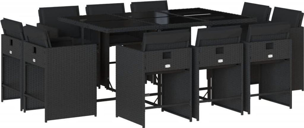 11-tlg. Garten-Essgruppe mit Kissen Schwarz Poly Rattan