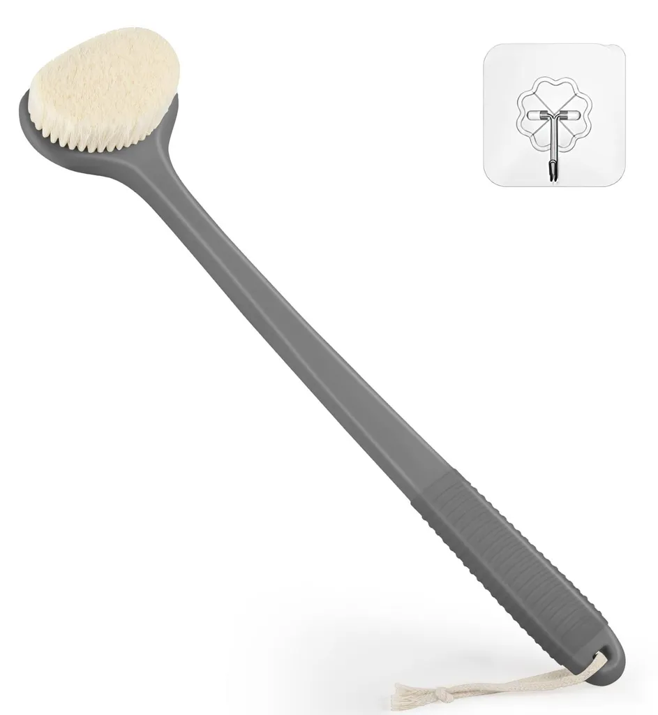 Brosse de bain exfoliante ergonomique grand format 43 cm, Coloris Gris