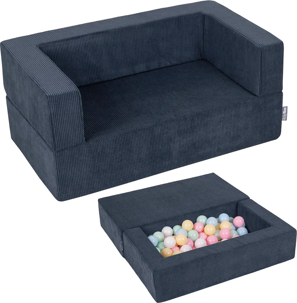 KiddyMoon Divano per Bambini in Schiuma con 100 Palline 7cm | Blu Scuro