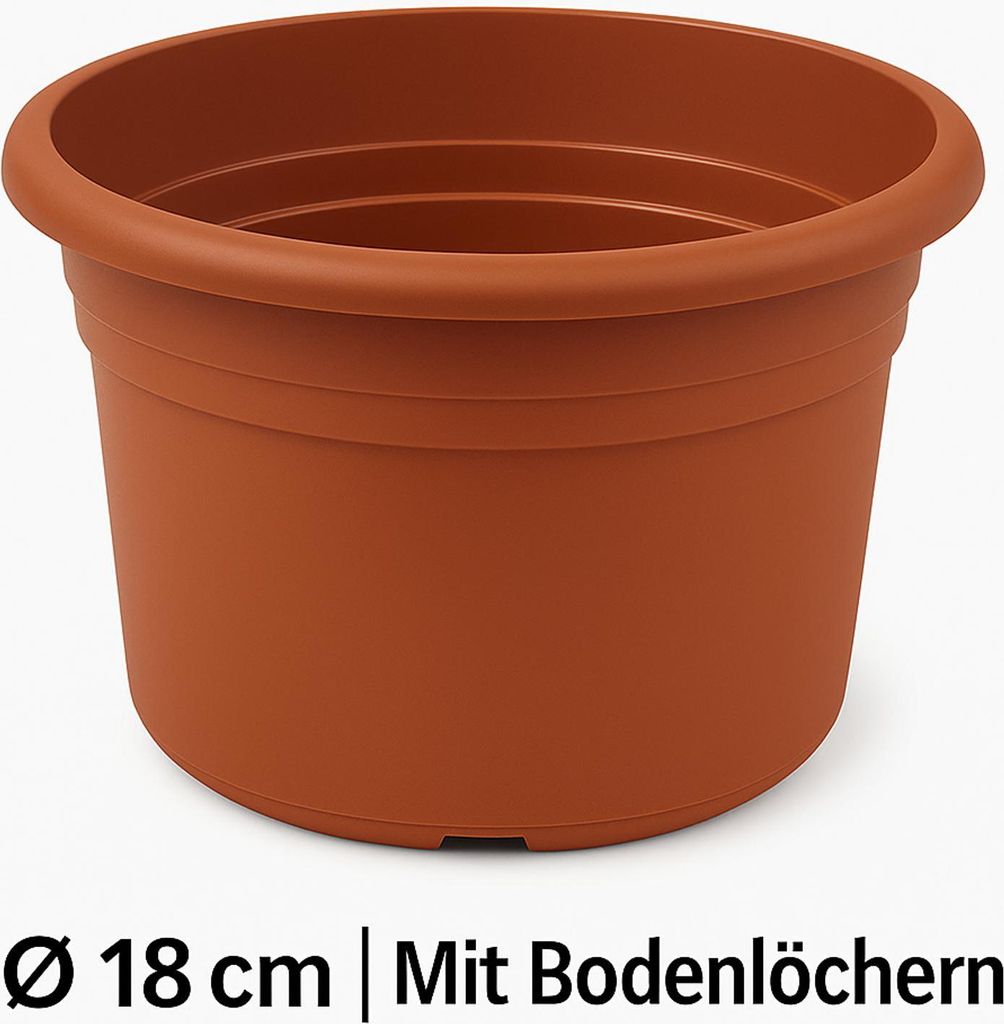 Pflanztopf CILINDRO 18 cm Terracotta | Rundes Kunststoffgefäß mit Bodenlöchern | Pflanzkübel Polypropylen | für Indoor & Outdoor