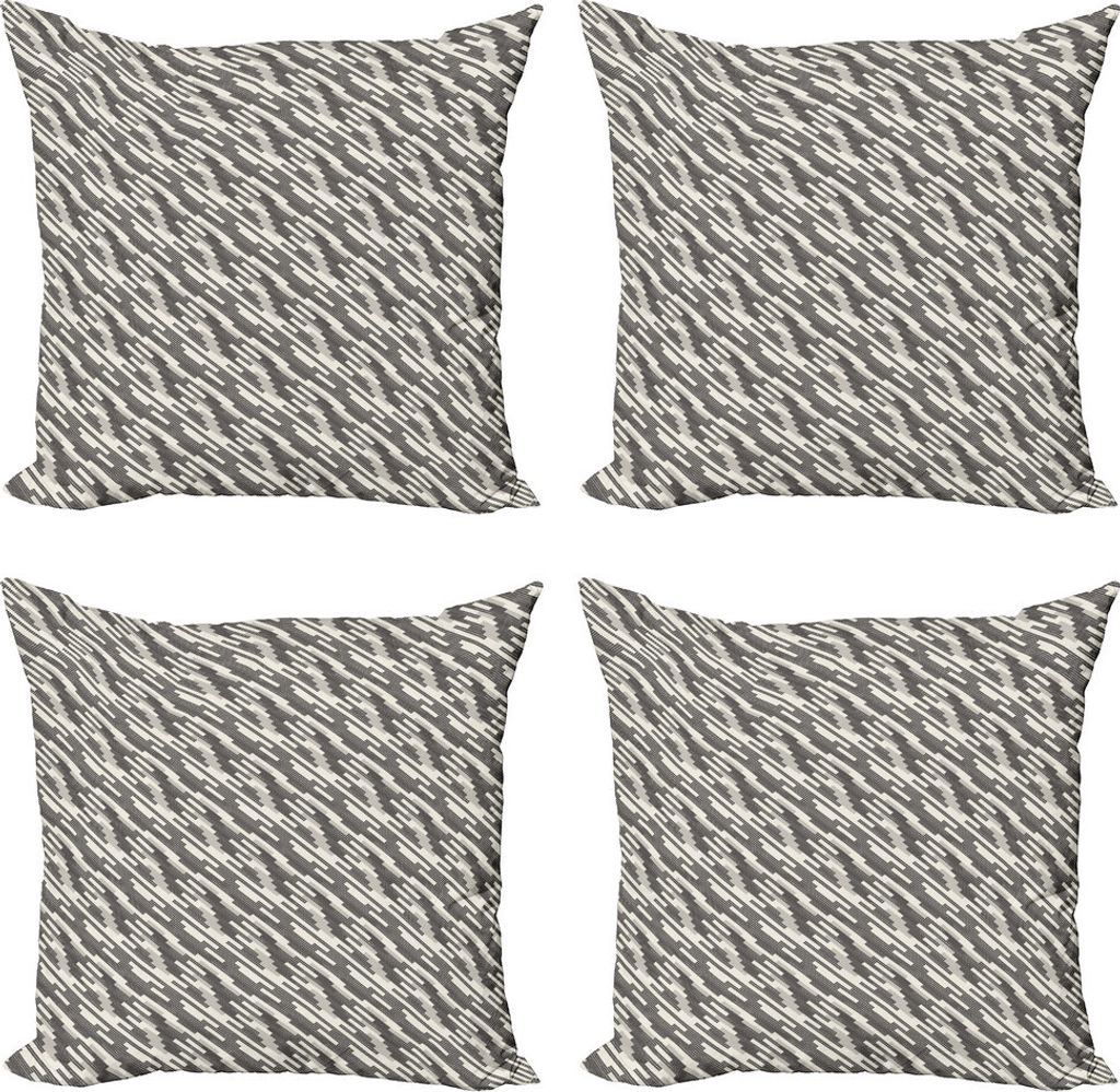 ABAKUHAUS Abstrakt Kissenbezug Set (4 Stück), Moderne Quadrat-Streifen, Moderner Doppelseitiger Digitaldruck, 50 cm x 50 cm, Creme Pale Grau Schwarz
