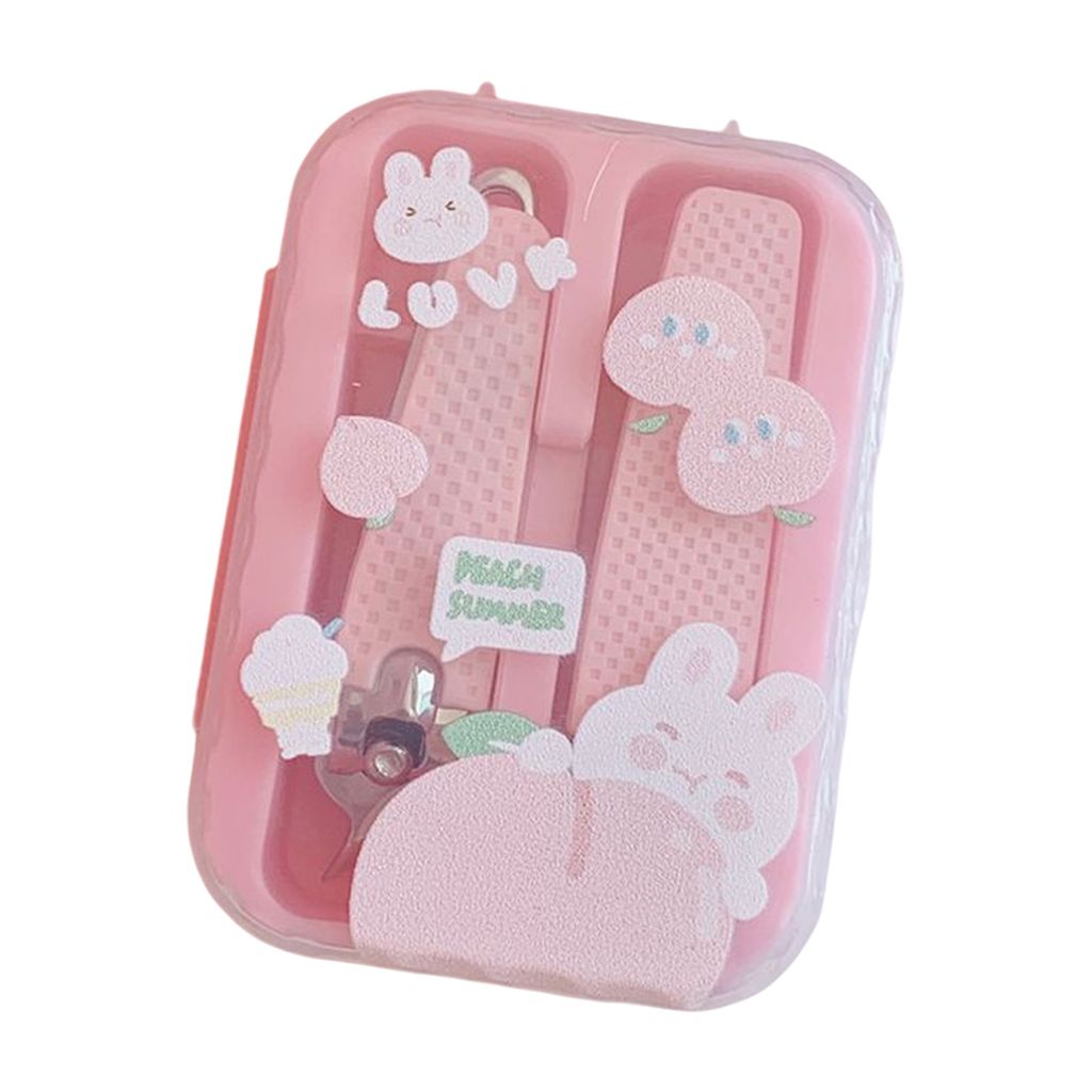 1 Set Nagel Clipper Exquisites Muster Nicht-rutsches Metall kleine Nagelschneider mit Cartoon-Aufbewahrungskoffer für Camping-Rosa
