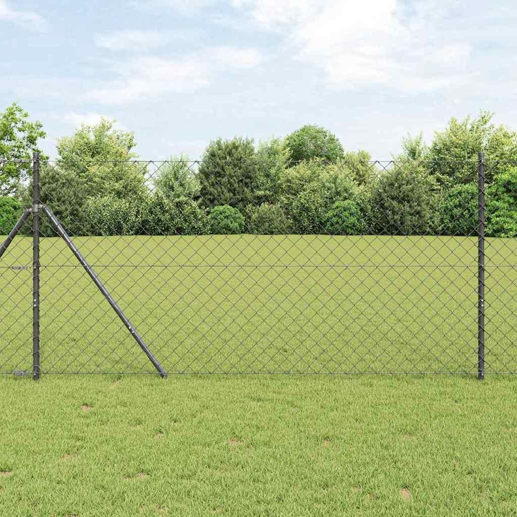 Möbel Kettengliedzaun mit Pfosten Grau 1.4 x 25 m Stahl - Metallzäune 3351119