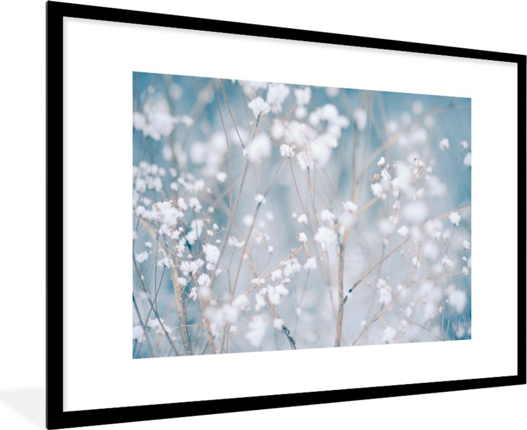 MuchoWow Gerahmtes Poster Äste - Schnee - Winter - Natur - Botanisch 90x60 cm - Poster mit Schwarzem Bilderrahmen Wandposter Rahmen Foto Bilder ...