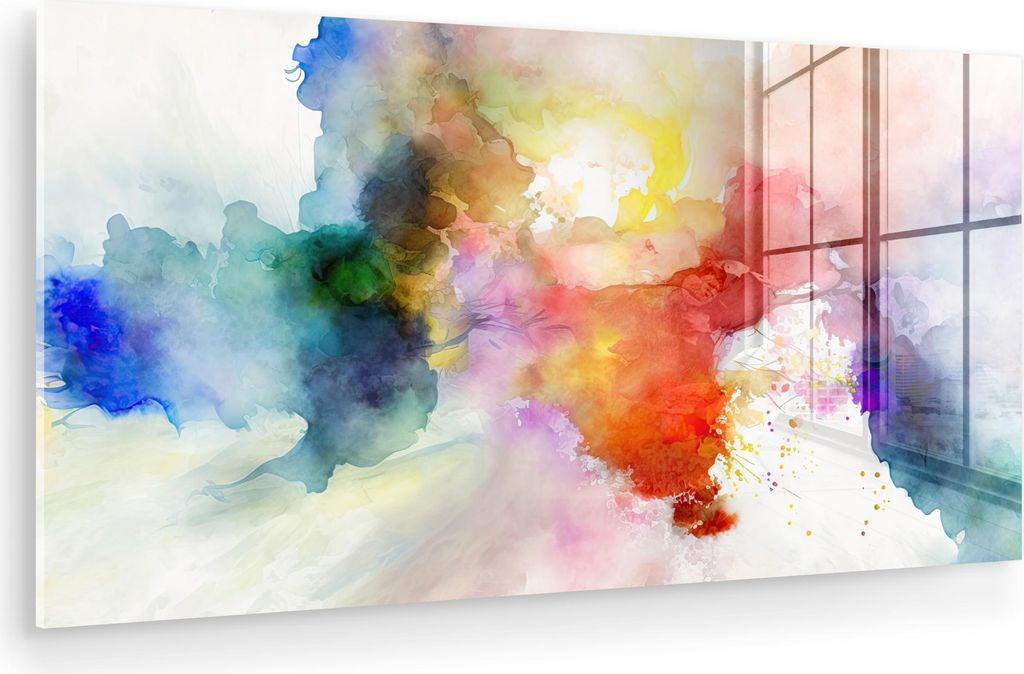 MuchoWow Glasbilder - Bilder auf Wandbild - Foto auf Glas Aquarell - Regenbogen - Abstrakt - Kunst - Farben 120x60 cm Wanddekoration aus Glas - Acr...