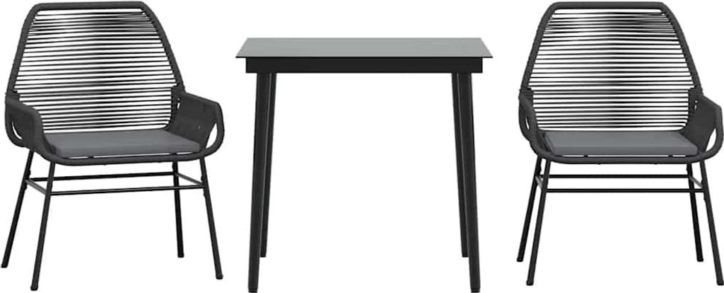 vidaXL 3-tlg. Garten-Essgruppe mit Kissen Schwarz Poly Rattan Glas