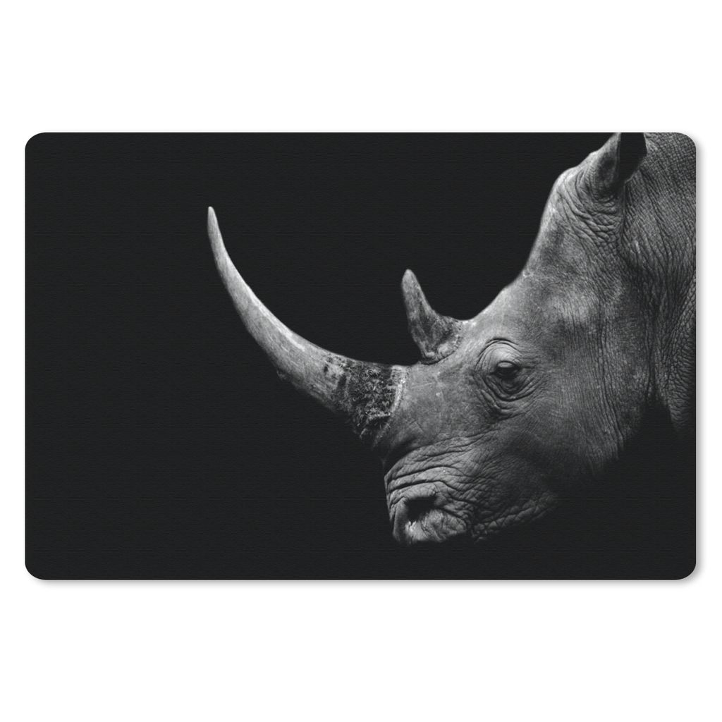 MuchoWow Schreibtischunterlage Nashorn - Tiere - Schwarz - Weiß - Porträt 60x40 cm - XXL Mauspad - Großes Mauspad