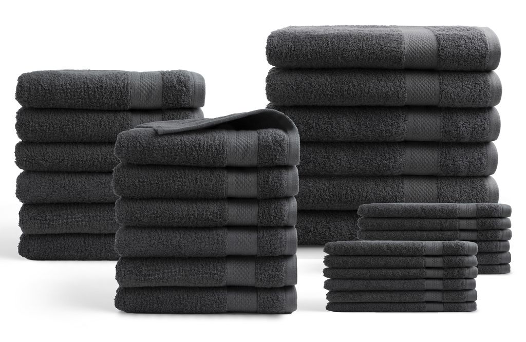 DoubleDry Hotel Kollektion Handtücher Set - 30 Teilig - 100% Baumwolle - 500 g/m² - Weich - Saugstark - Anthrazit