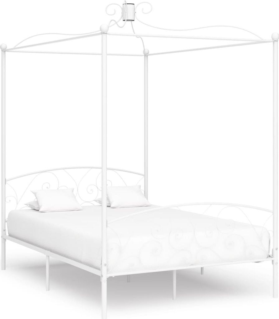 The Living Store Himmelbett-Gestell Weiß Metall 140 x 200 cm