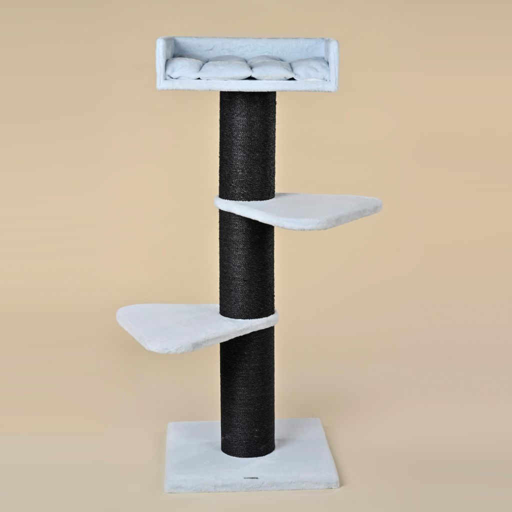 RHRQuality Kratzbaum für große Katzen – Royalty – 158 cm hoch – mit extra dicken 20 cm Sisalstämmen – Blackline Blau Teddy