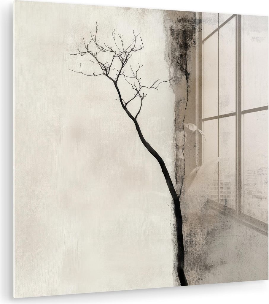 MuchoWow Glasbilder - Bilder auf Wandbild - Foto auf Glas Wabi sabi - Pflanze - Beige 50x50 cm Wanddekoration aus Glas - Acrylglasbild - Acrylbilde...