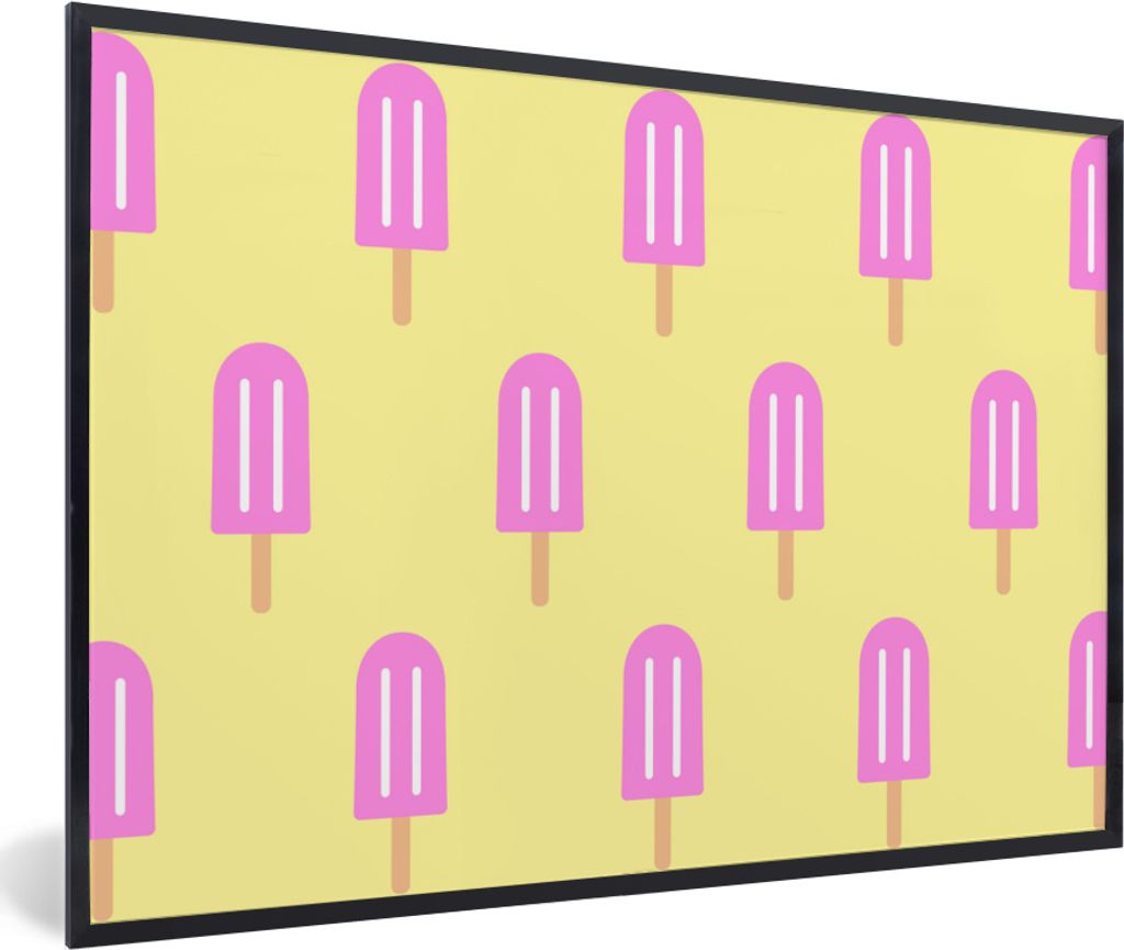 MuchoWow MuchoWow Gerahmtes Poster Eis - Muster - Sommer - Rosa 90x60 cm - Poster mit zchwarzem Bilderrahmen - Fotorahmen - Foto-Plakat