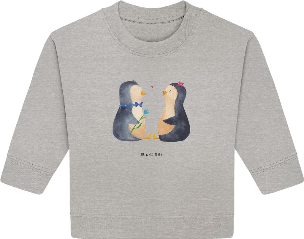 Mr. & Mrs. Panda Organic Baby Pullover Pinguin Pärchen 12. - 18. Monat - Heather Grey - Geschenk, Liebe, Verknallt, Hochzeitstag, Bullover, Pingui...