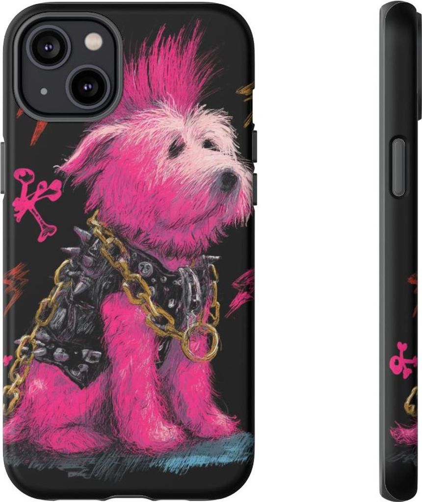 Punkiger Hund mit pinkem Irokesenschnitt – Handyhülle Kompatibel mit iPhone 14 Plus
