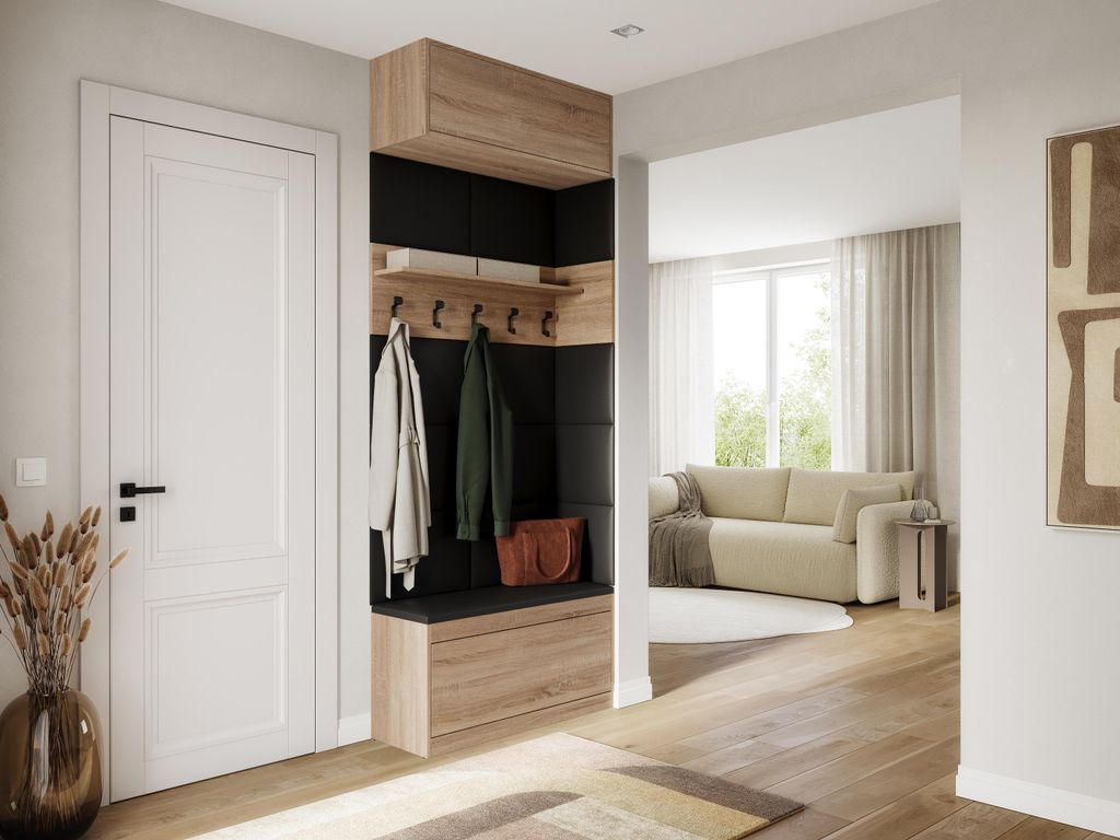 Platan Room Wand-Garderobe Set mit Garderobenpaneel & Schuhschrank & Hängeschrank 100 cm Flurgarderobe Garderobenset Flur Eiche Holz Weiß