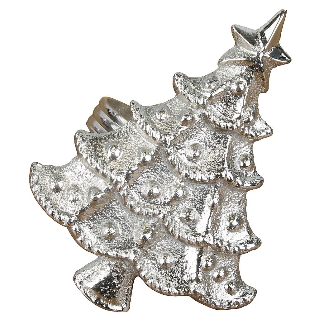 6er Set Serviettenringe Weihnachtsbaum Metall Silber Weihnachten Festliche Tischdekoration Servietten-Halter Christbaum Tanne Tischset Tisch-Dekora...