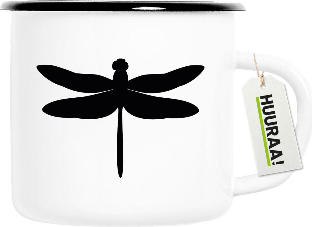 Huuraa Emaille Tasse Libelle Silhouette 300ml Vintage Campingbecher Geschenkidee