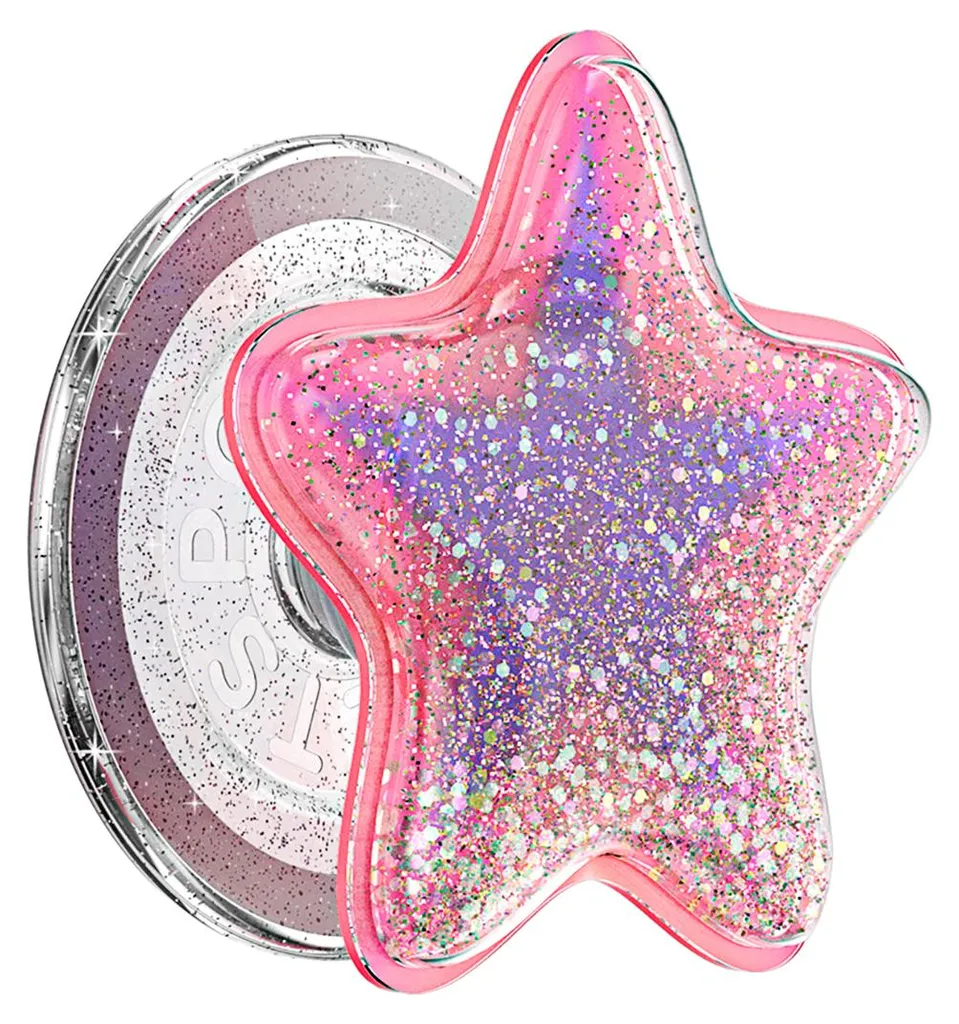 PopSockets PopGrip Premium MagSafe à paillettes étoiles roses brillant