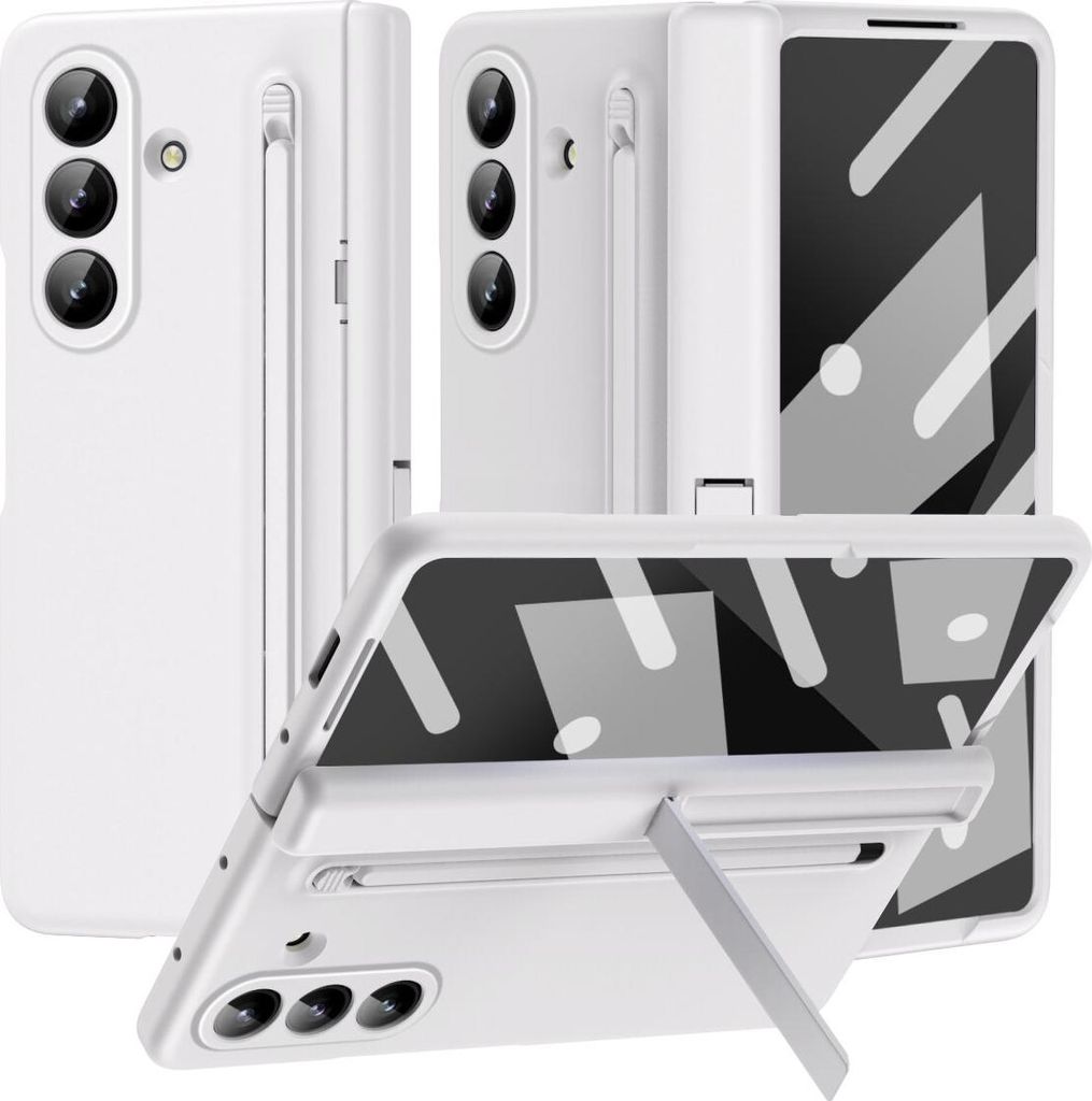 Handyhülle für Samsung Galaxy Z Fold 7 mit Stifthalter und Ständer, Scharnierschutz mit Displayschutzfolie Weiß