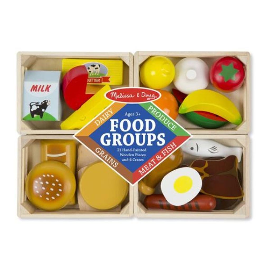 Melissa & Doug - Lebensmittelset aus Holz für die Kinderküche, 21-teiliges Spielküchen- und Kaufladen-Zubehör, Für Kinder ab 2 Jahren