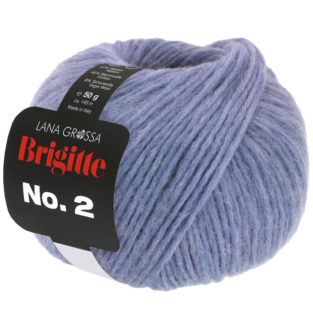A ball of purple yarn with a black label.