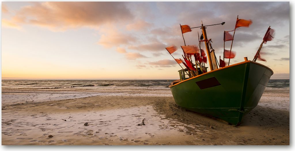 Tulup Küchenrückwand Spritzschutz aus Glas -100x50 -Spritzschutz auf gehärtetes GlasDeko Landschaften Fischerboot Strand