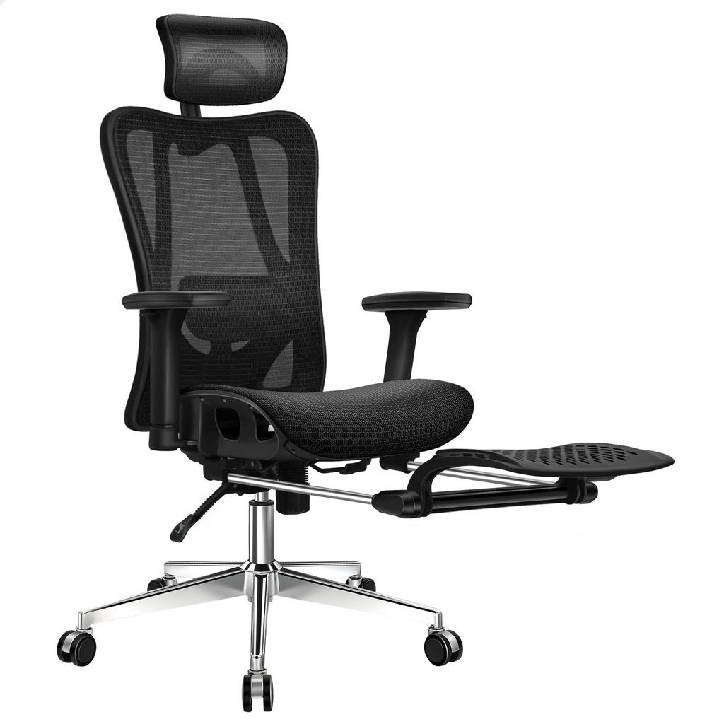 ALFORDSON Ergonomischer Netz-Bürostuhl mit 3D-Armlehne, Chefsessel mit verstellbarer Kopfstütze und Fußstütze, neigbarer Schreibtischstuhl, Sch...