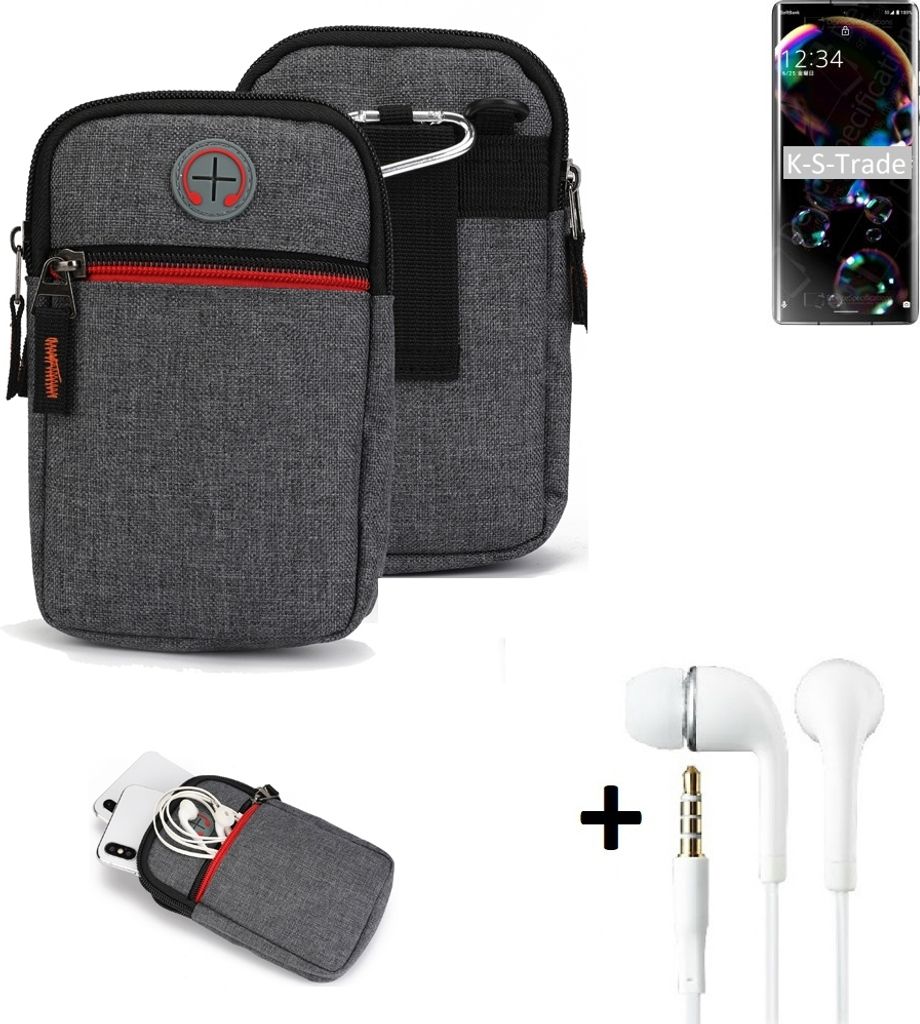 K-S-Trade Gürteltaasche + Kopfhörer kompatibel mit Sharp Aquos R6 Handy Tasche Holster Schutz Hülle Handy Hülle grau Zusatzfächer 1x